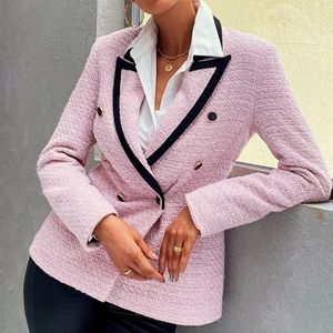 Baby Pink & Black Satin Womens  Tweed Blazer